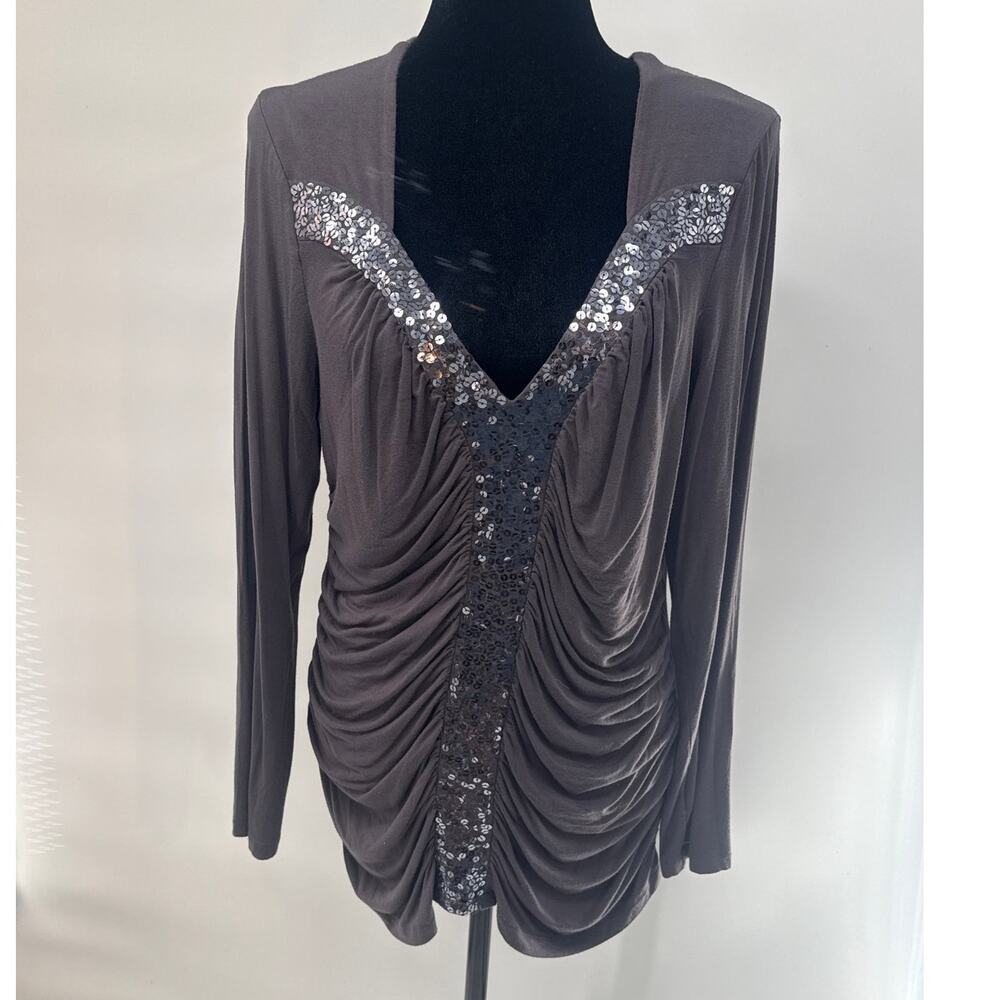 Worthington Sequine Rouched Top Grey XL